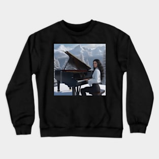 A Female Pianist Playing The Piano On Mt. Blanc In Switzerland Crewneck Sweatshirt